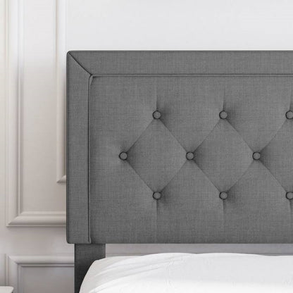 Queen Size Grey Tufted Upholstered Platform Bed Adjustable Headboard Height