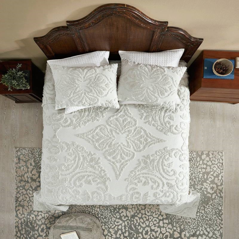 Queen Size OverSized 100% Cotton Chenille 3 PCS Coverlet Bedspread Set in Ivory