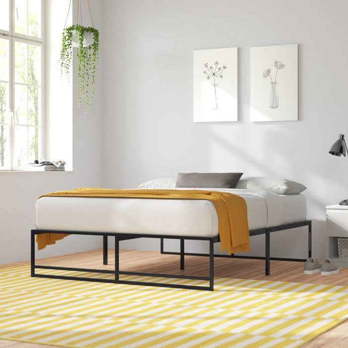Queen Size Minimalist Storage Metal Platform Bed Black