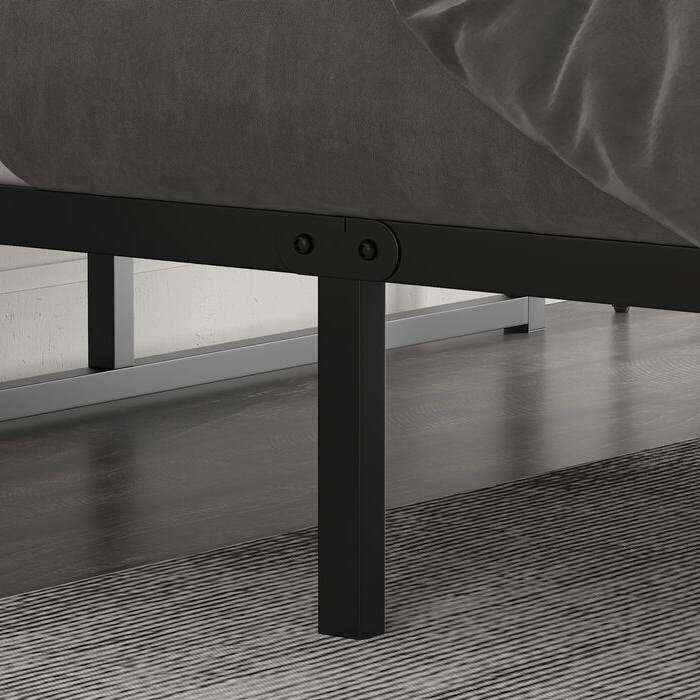 Queen Size Minimalist Storage Metal Platform Bed Black