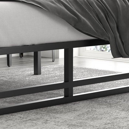 Queen Size Minimalist Storage Metal Platform Bed Black