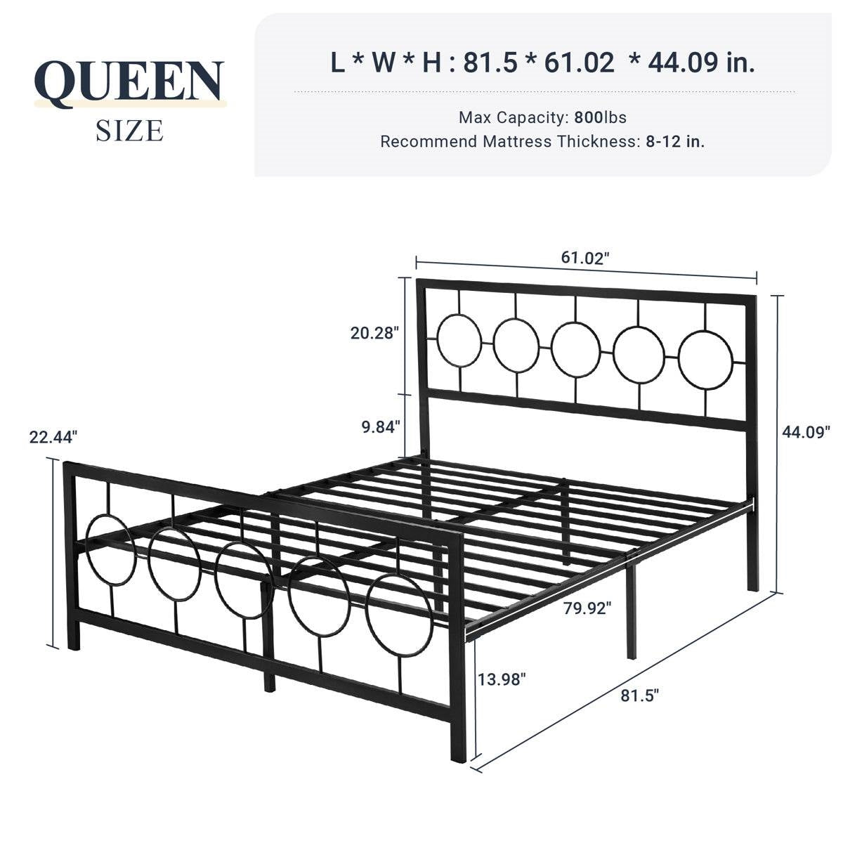 Queen Size Modern Circle Medallion Black Metal Platform Bed Frame