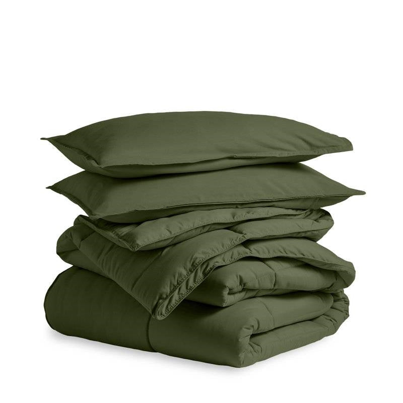 Queen Size All Season Super Soft Down Alternative Comforter Set Olive