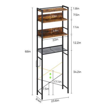 Over the Toilet Storage Freestanding Modern Black Metal Brown Wood Shelving Unit