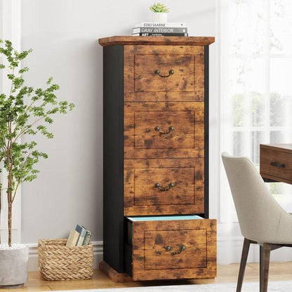 Traditional Rustic Brown Vertical 4-Drawer Filing Cabinet Organizer