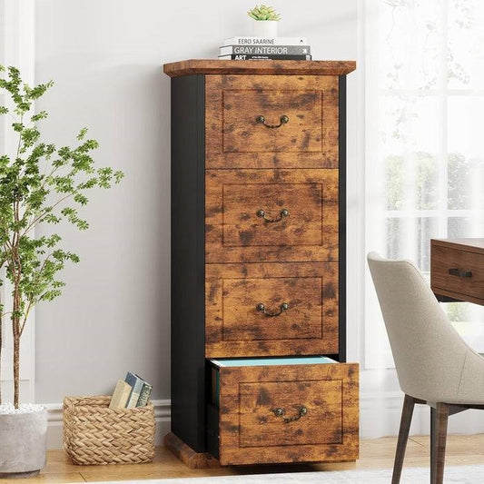 Traditional Rustic Brown Vertical 4-Drawer Filing Cabinet Organizer