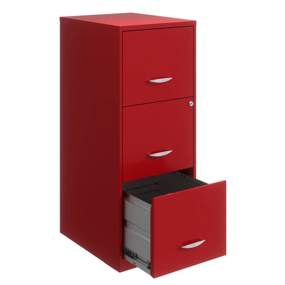 Red Metal 3-Drawer Vertical Key Locking Filing File Cabinet