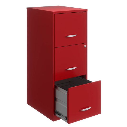 Red Metal 3-Drawer Vertical Key Locking Filing File Cabinet
