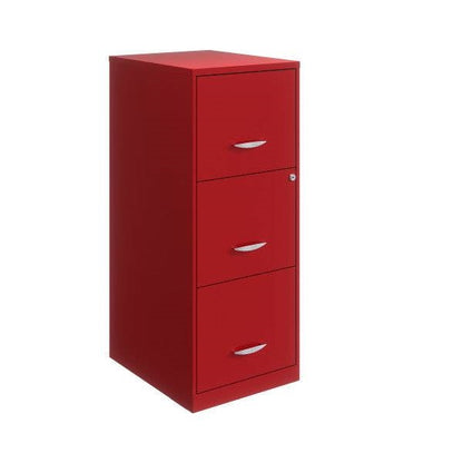Red Metal 3-Drawer Vertical Key Locking Filing File Cabinet