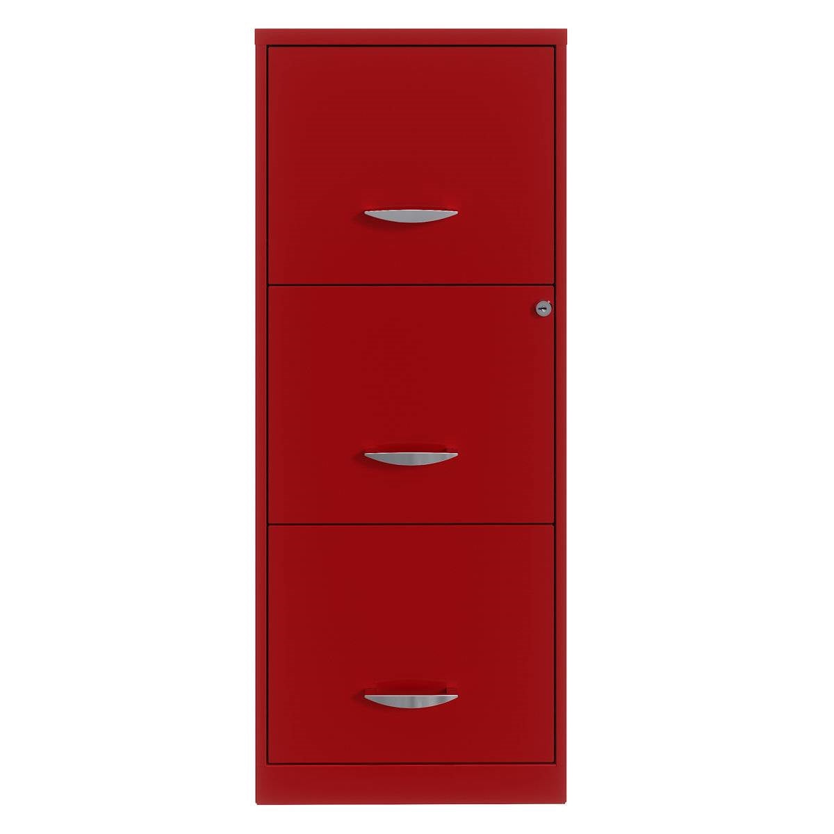 Red Metal 3-Drawer Vertical Key Locking Filing File Cabinet