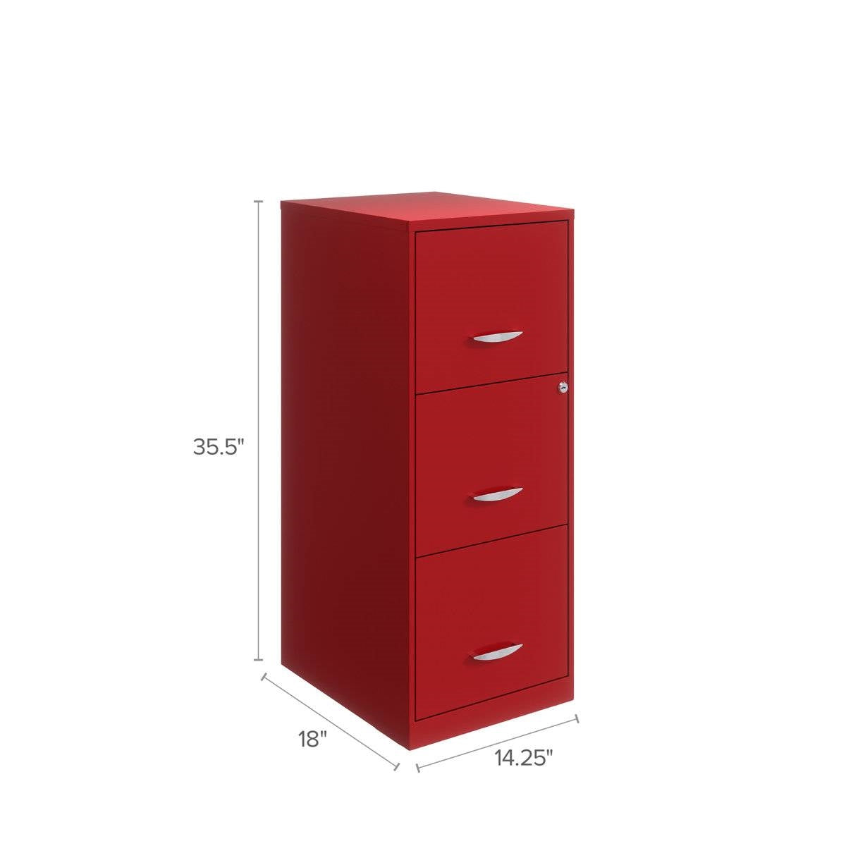 Red Metal 3-Drawer Vertical Key Locking Filing File Cabinet