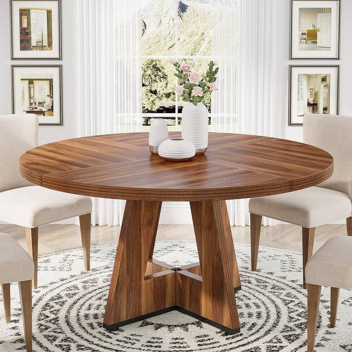 Farmhouse Retro Brown Round 47-in Wooden Kitchen Table