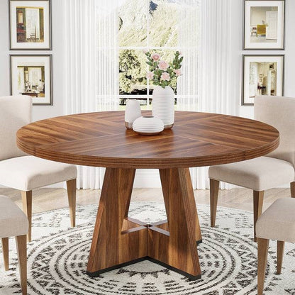 Farmhouse Retro Brown Round 47-in Wooden Kitchen Table