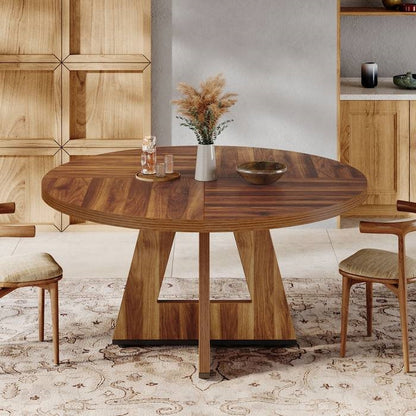 Farmhouse Retro Brown Round 47-in Wooden Kitchen Table