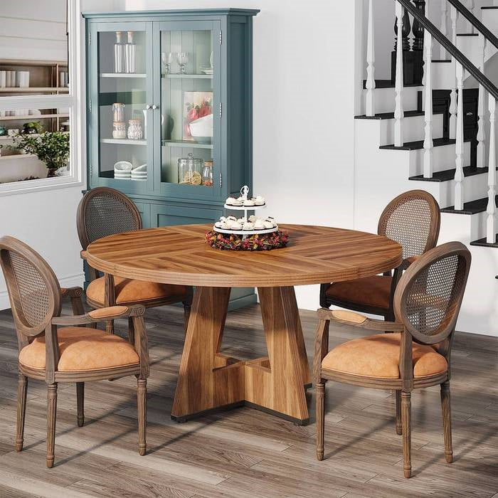 Farmhouse Retro Brown Round 47-in Wooden Kitchen Table