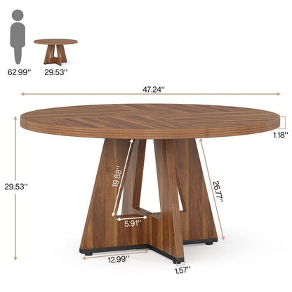 Farmhouse Retro Brown Round 47-in Wooden Kitchen Table
