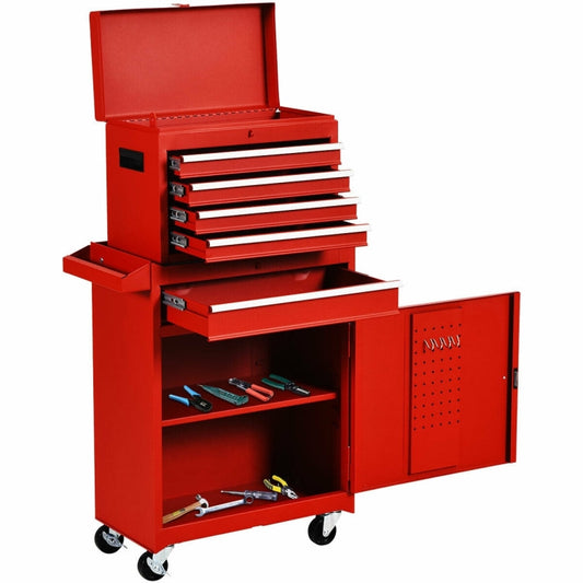 Red Heavy Duty Steel Lockable Rolling Garage Tool Chest Storage Box