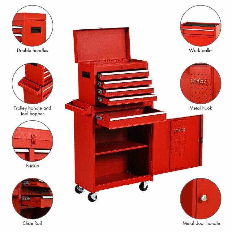 Red Heavy Duty Steel Lockable Rolling Garage Tool Chest Storage Box