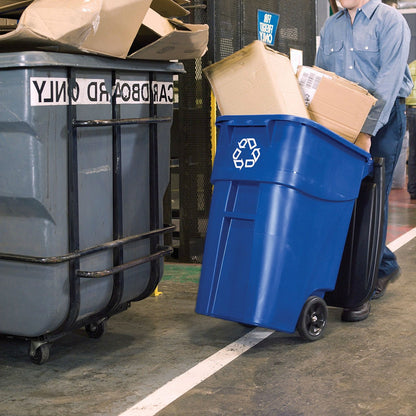 50 Gallon Blue Commercial Heavy-Duty Rollout Recycler Container