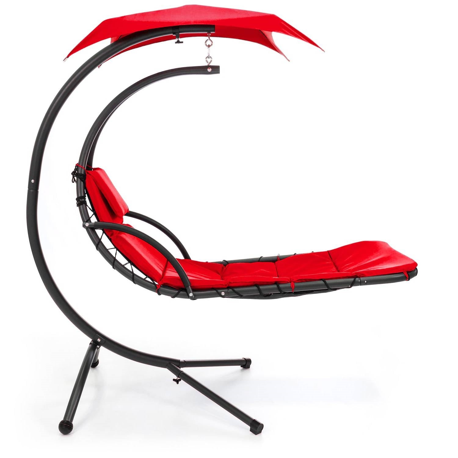 Red Single Person Modern Chaise Lounger Hammock Chair Porch Swing