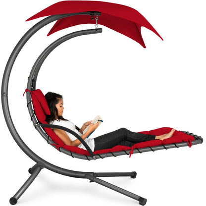 Red Single Person Modern Chaise Lounger Hammock Chair Porch Swing