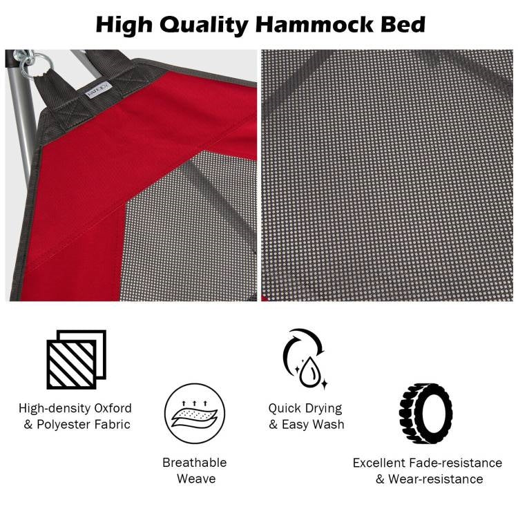 Red Portable Camping Foldable Hammock with Stand Carry Case