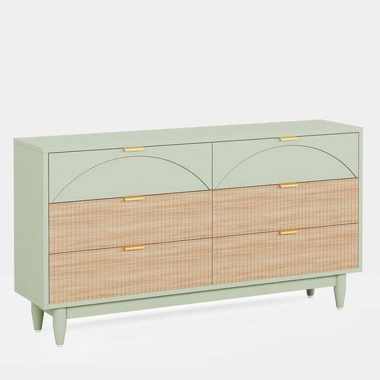 Retro Mint Green Light Wooden 6 Drawer Dresser