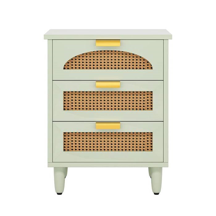 Retro Green Wooden 3 Drawer Nightstand