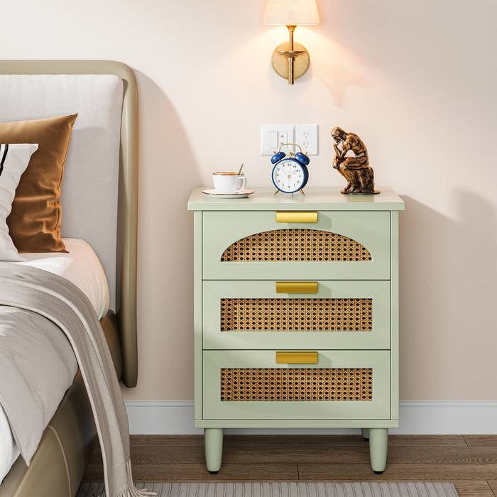 Retro Green Wooden 3 Drawer Nightstand