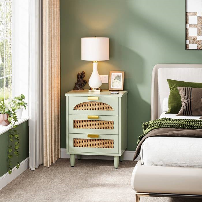 Retro Green Wooden 3 Drawer Nightstand