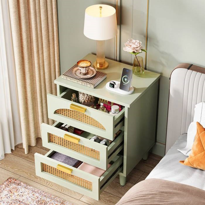 Retro Green Wooden 3 Drawer Nightstand