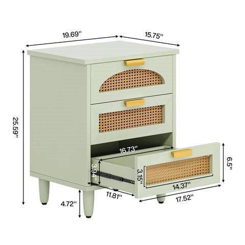 Retro Green Wooden 3 Drawer Nightstand