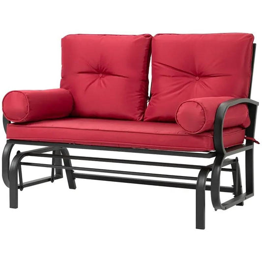 Thick Padded Red Loveseat Patio Outdoor Rocking Glider