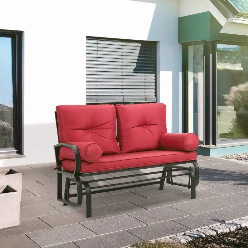 Thick Padded Red Loveseat Patio Outdoor Rocking Glider