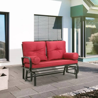 Thick Padded Red Loveseat Patio Outdoor Rocking Glider