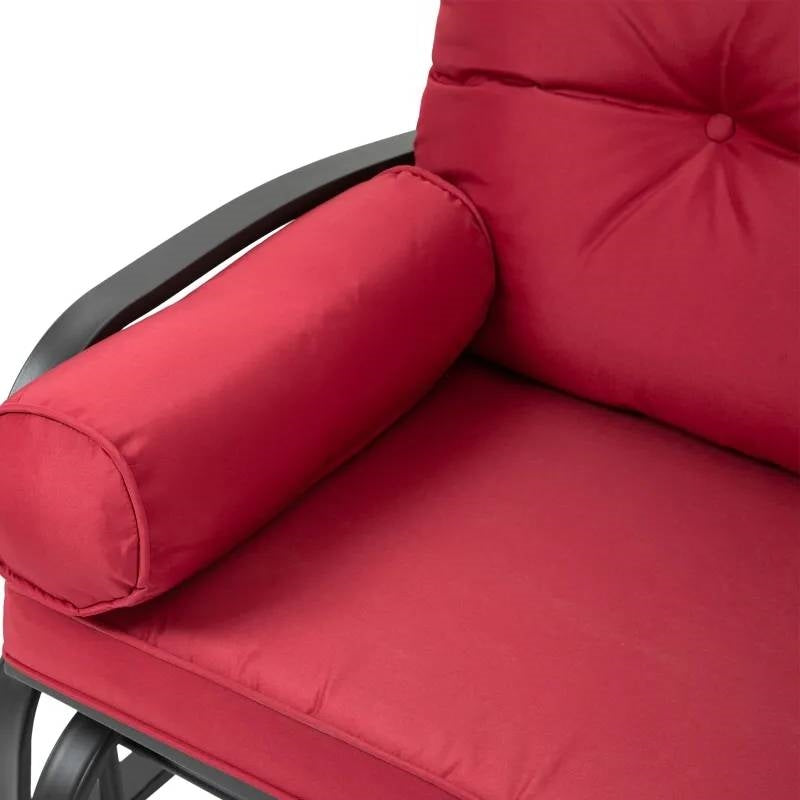 Thick Padded Red Loveseat Patio Outdoor Rocking Glider