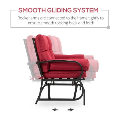 Thick Padded Red Loveseat Patio Outdoor Rocking Glider