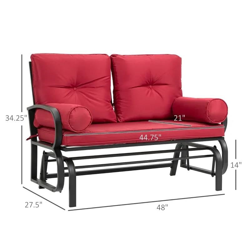 Thick Padded Red Loveseat Patio Outdoor Rocking Glider
