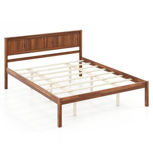 Queen Size Retro Walnut Wooden Platform Bed