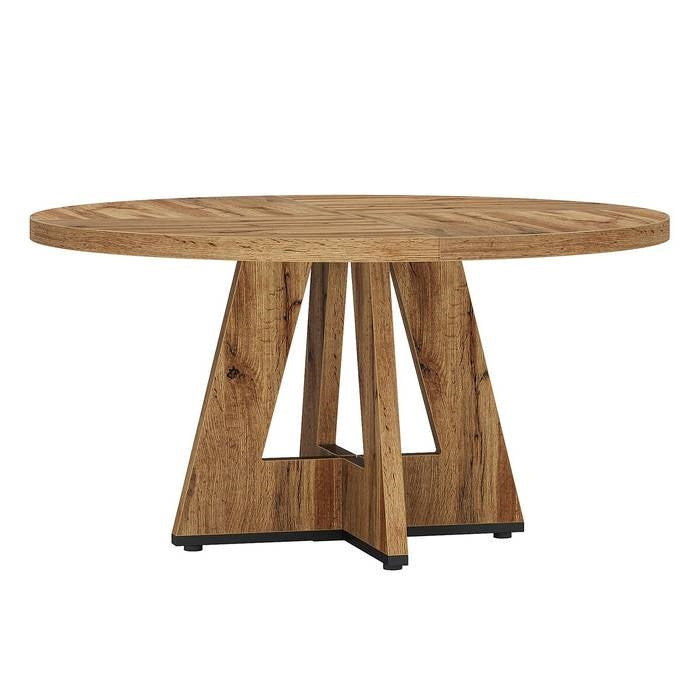 Farmhouse Retro Oak Round 47-in Wooden Kitchen Table