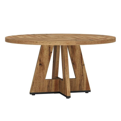 Farmhouse Retro Oak Round 47-in Wooden Kitchen Table