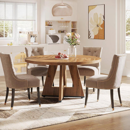 Farmhouse Retro Oak Round 47-in Wooden Kitchen Table