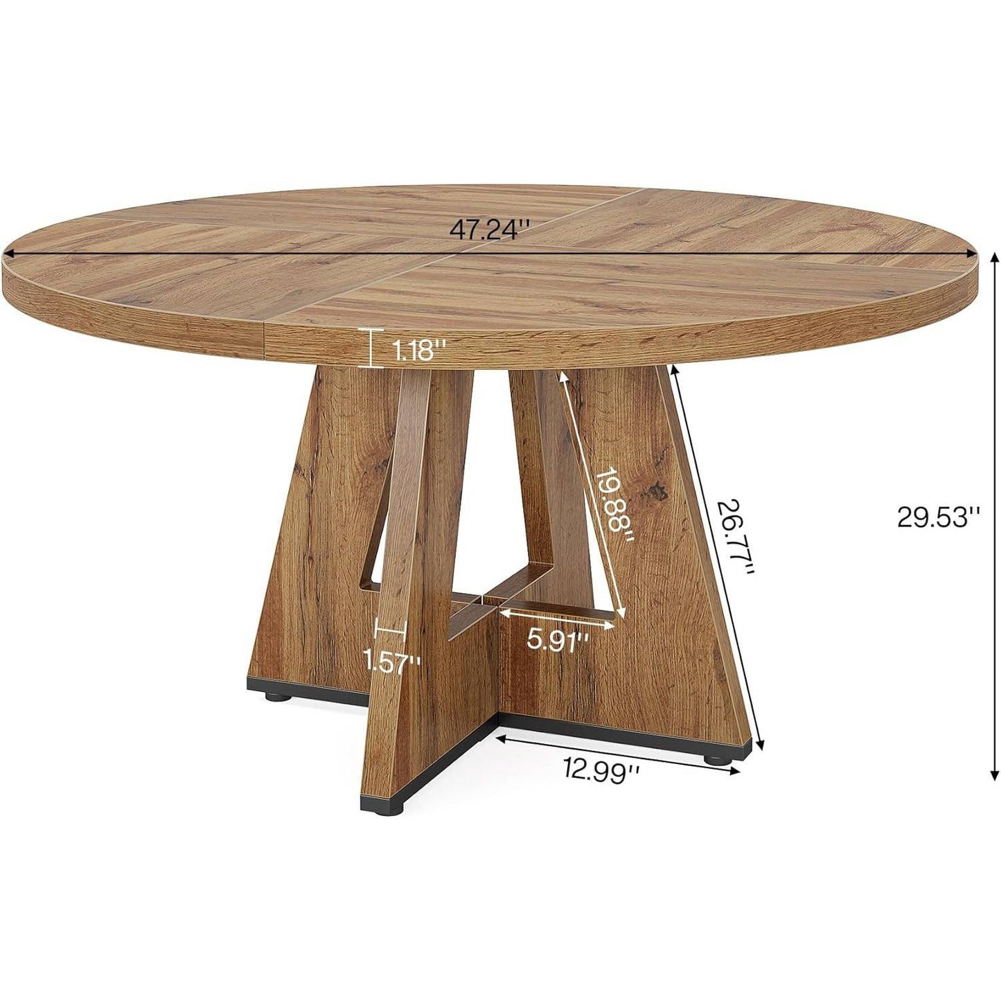 Farmhouse Retro Oak Round 47-in Wooden Kitchen Table