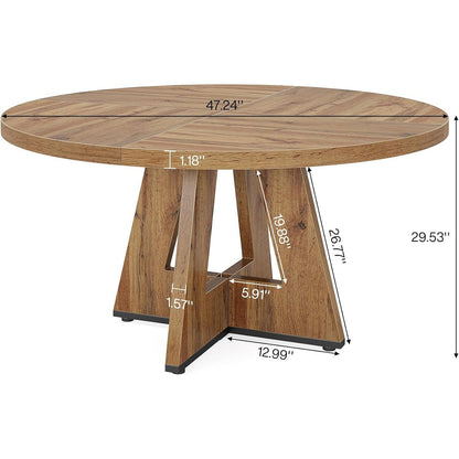 Farmhouse Retro Oak Round 47-in Wooden Kitchen Table