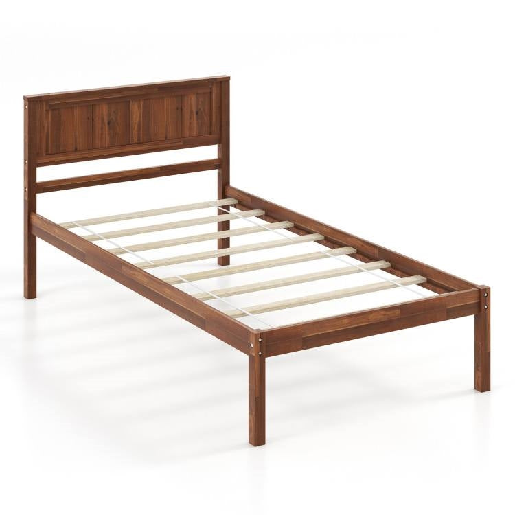 Twin Size Retro Walnut Wooden Platform Bed