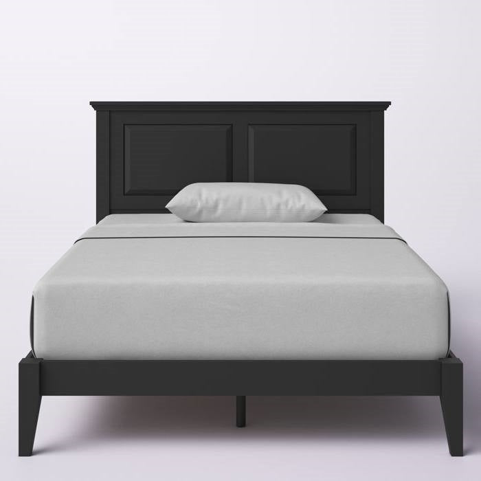 Full Size Retro Solid Oak Wooden Platform Bed in Black