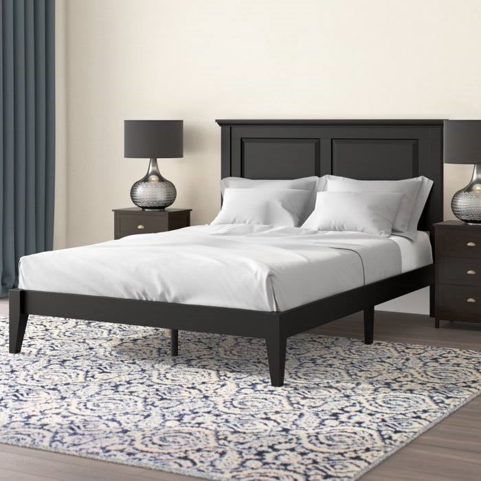 Full Size Retro Solid Oak Wooden Platform Bed in Black