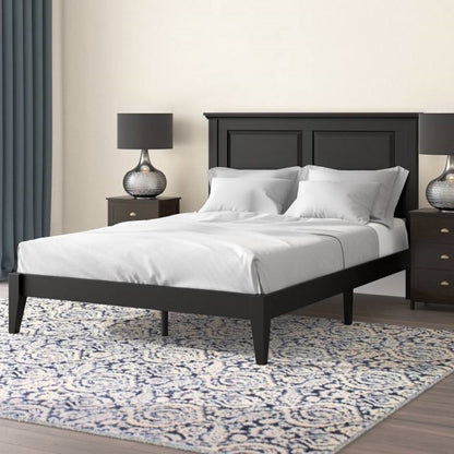 Full Size Retro Solid Oak Wooden Platform Bed in Black