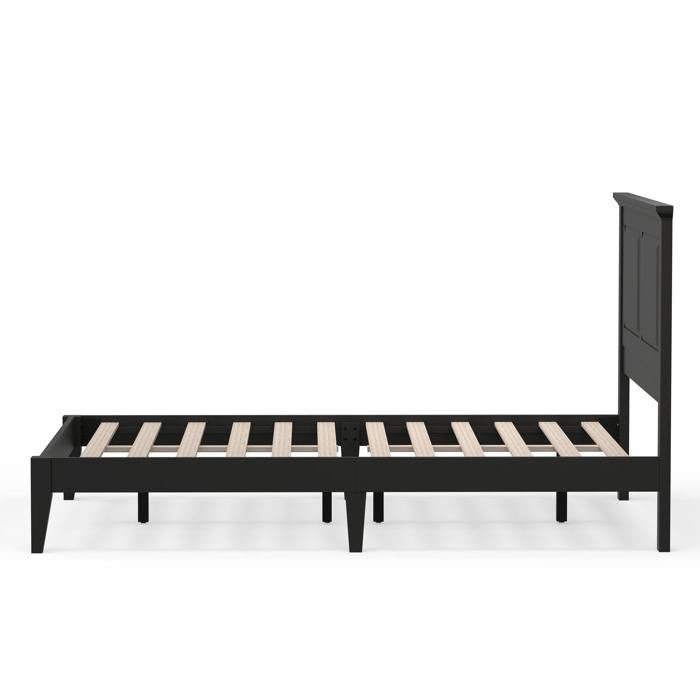 Full Size Retro Solid Oak Wooden Platform Bed in Black