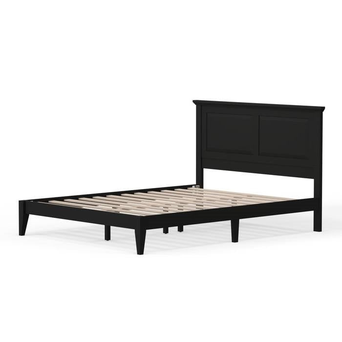Queen Size Retro Solid Oak Wooden Platform Bed in Black